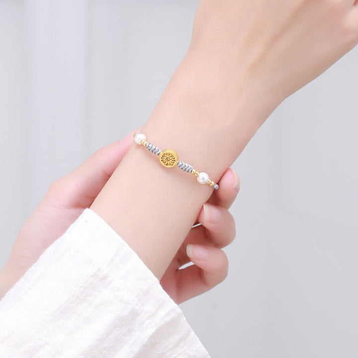 Buddha Stones Copper Coin Fortune Tree Pearl Luck Blue Rope Braided Bracelet - image 27