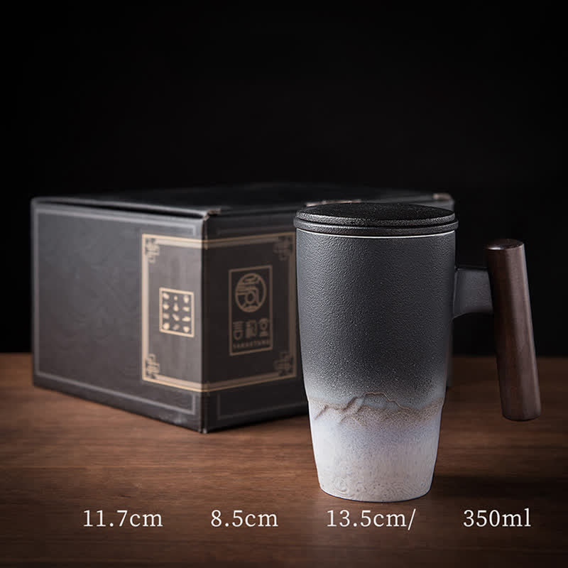 Buddha Stones Vintage Mountain Sea Ceramic Teacup Tea Cups - Black White 11.7cm*8.5cm*13.5cm*350ml - image 3