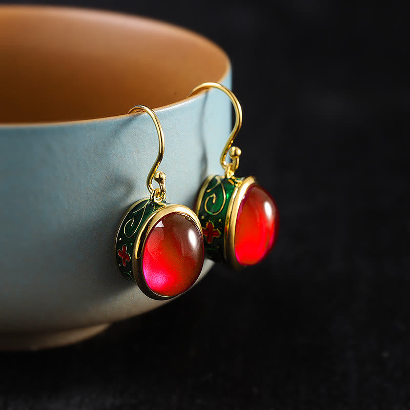 Buddha Stones Round Red Corundum Confidence Hook Drop Dangle Earrings - Red Corundum - image 0