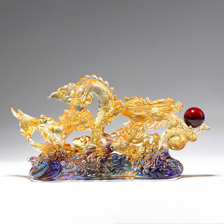 Buddha Stones Handmade Dragon Liuli Crystal Art Piece Protection Strength Home Office Decoration - image 3