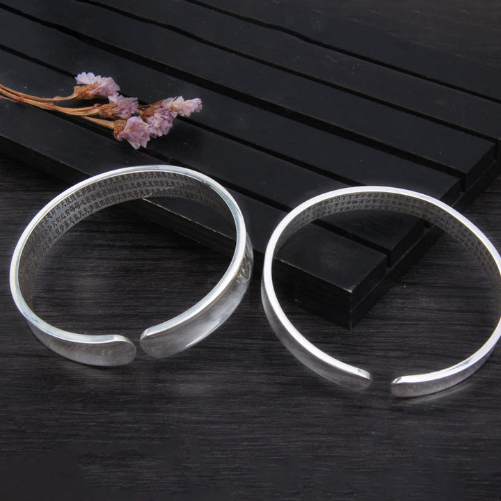 Buddha Stones 999 Sterling Silver Om Mani Padme Hum Heart Sutra Love Peace Bracelet Bangle - image 6