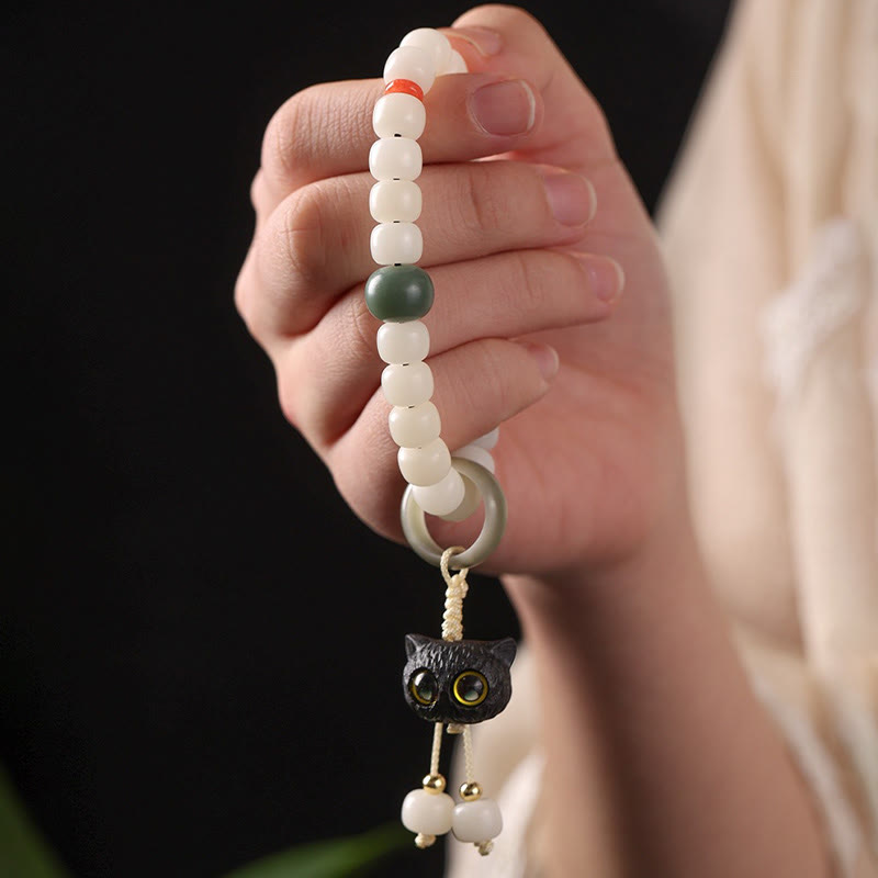 Buddha Stones Natural Bodhi Seed African Blackwood Lovely Cat Charm Peace Harmony Bracelet - image 2