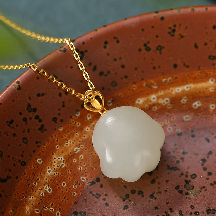 Buddha Stones 925 Sterling Silver Hetian White Jade Cute Cat Paw Luck Necklace Pendant - image 3