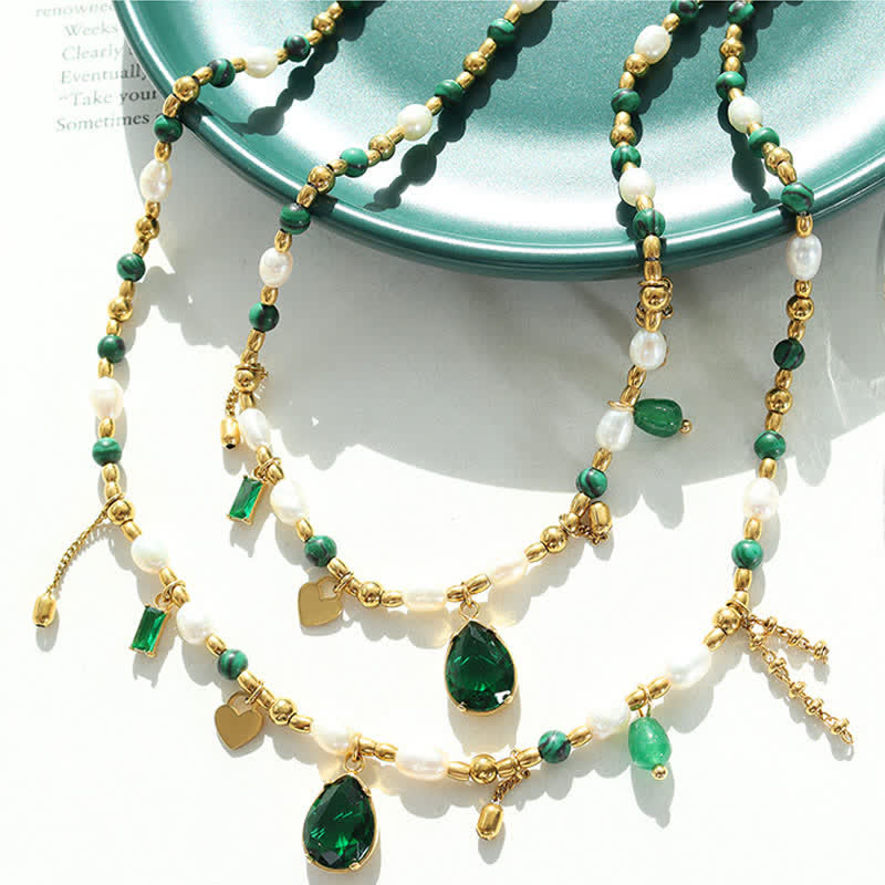 Pearl Bead Zircon Turquoise Calm Necklace Pendant - image 9