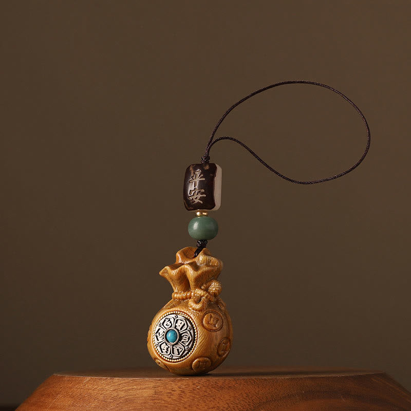 Buddha Stones Small Leaf Red Sandalwood Green Sandalwood Money Bag Om Mani Padme Hum Rotatable Protection Keychain Phone Hanging Decoration - Green Sandalwood(Cure♥Positive) - Phone Hanging Decoration - image 15