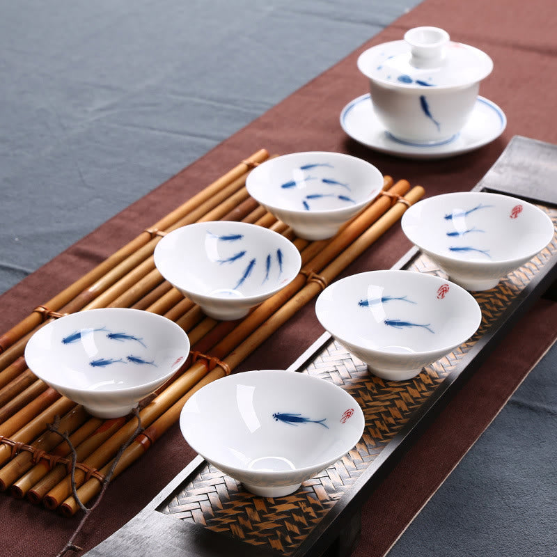 Buddha Stones Jingdezhen Blue and White Porcelain Koi Fish Ceramic Teacup Kung Fu Tea Cups - image 0