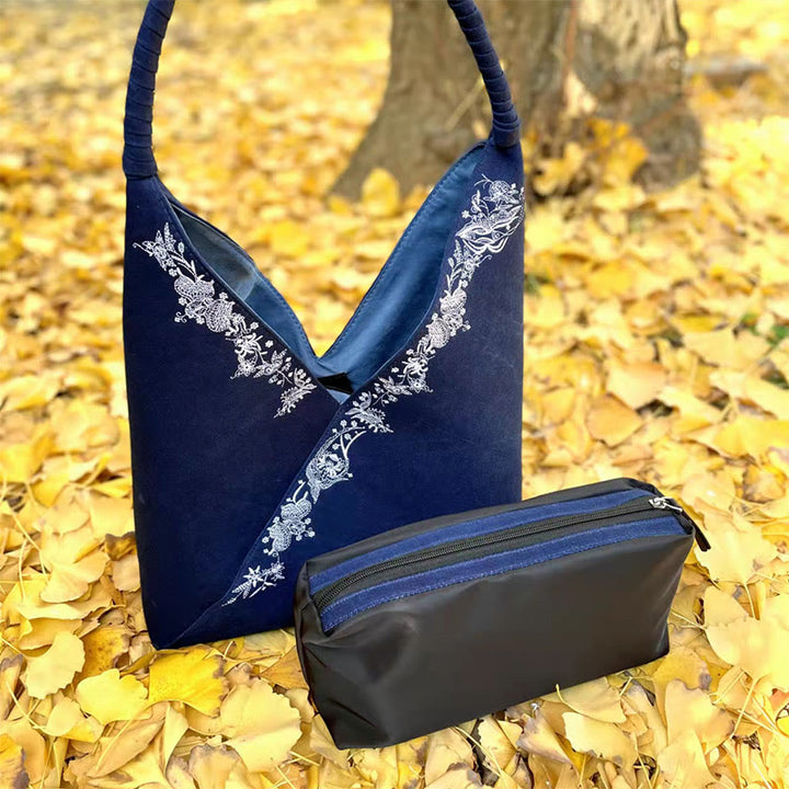 Buddha Stones Handmade Embroidery Pattern Canvas Shoulder Bag Tote Bag Set - image 3