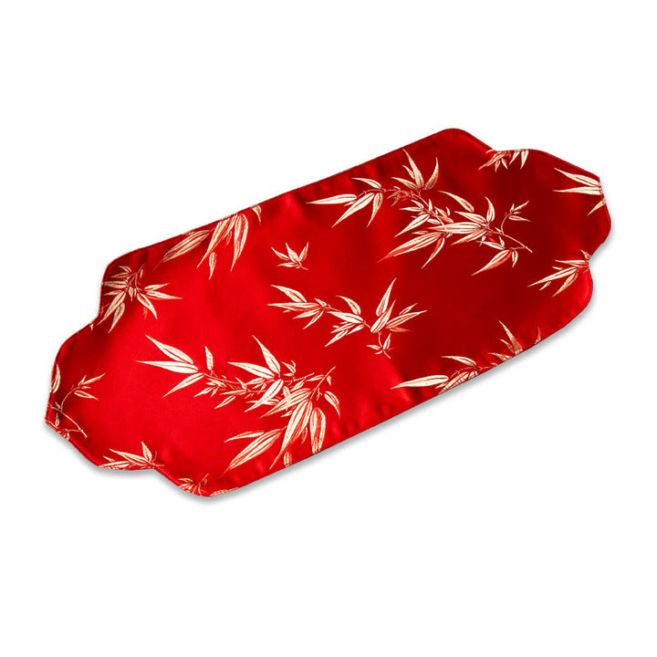 Buddha Stones Sea Wave Bamboo Plum Blossom Brocade Embroidery Cup Mat Pad Tea Cup Coaster Kung Fu Tea Mat - Tea Mat 48*22cm - Red - image 16