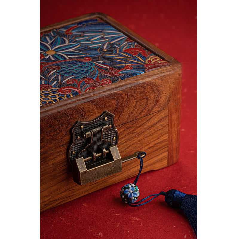 Retro Handmade Floral Pattern Rosewood Jewelry Storage Box Lockable Wooden Gift Organizer Box - image 8