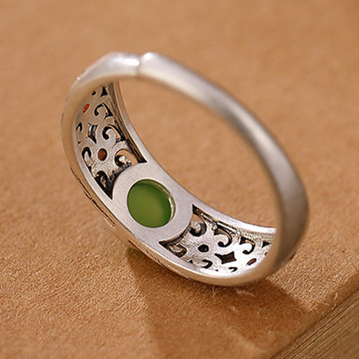 Buddha Stones 925 Sterling Silver Hetian Cyan Jade Harmony Adjustable Ring - image 8
