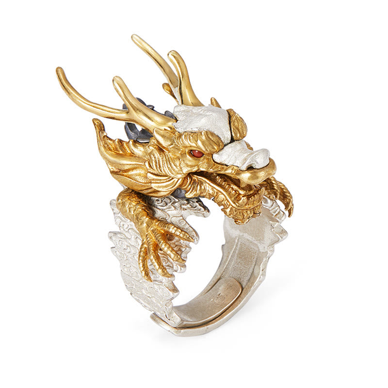 Buddha Stones 925 Sterling Silver Dragon Luck Success Protection Adjustable Ring Pendant - image 3
