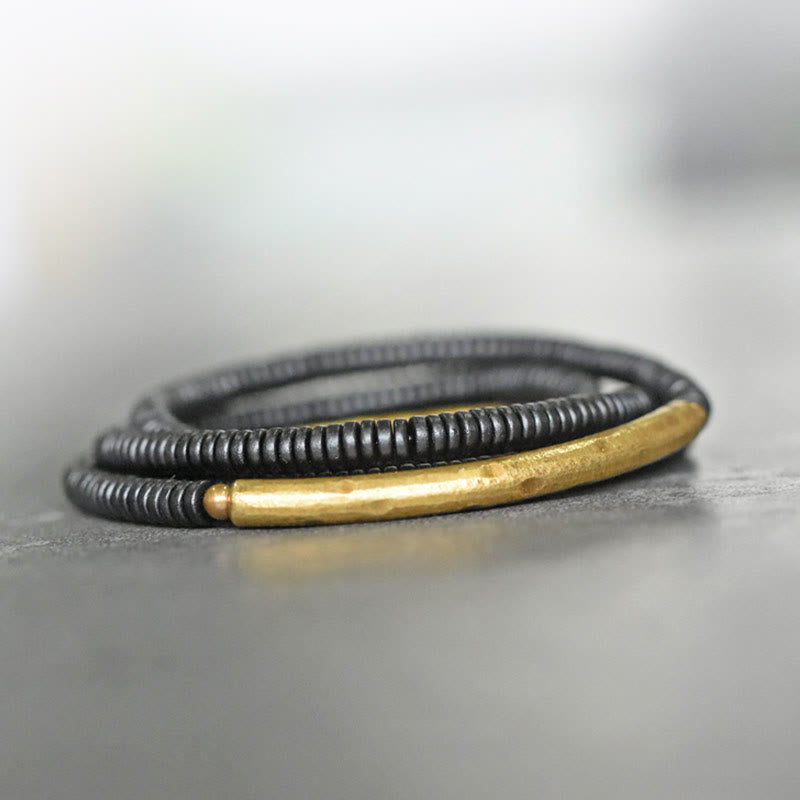 Buddha Stones Ebony Wood Brass Copper Balance Multilayered Bracelet - image 7