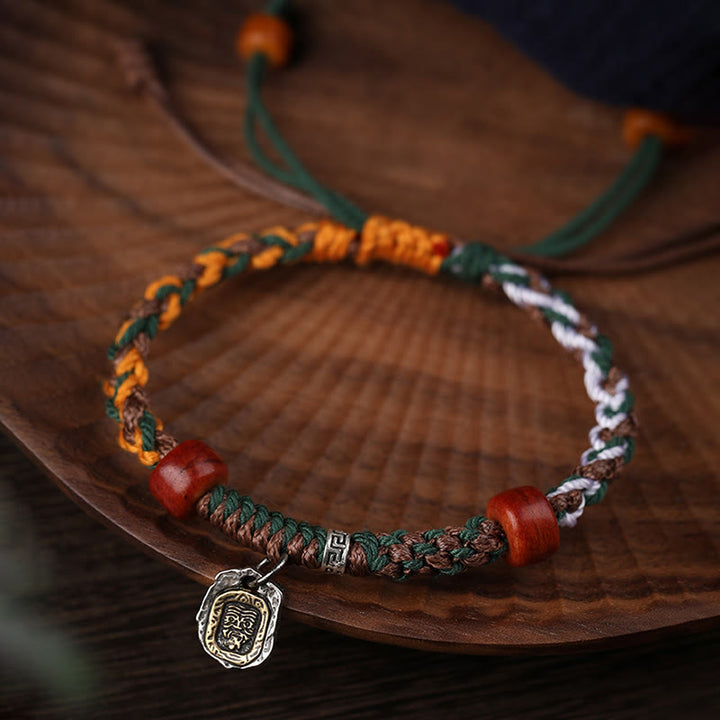 Buddha Stones Handmade Tibetan Silver 925 Sterling Silver Zakiram Goddess of Wealth Camel Bone Protection Braided Bracelet - image 2