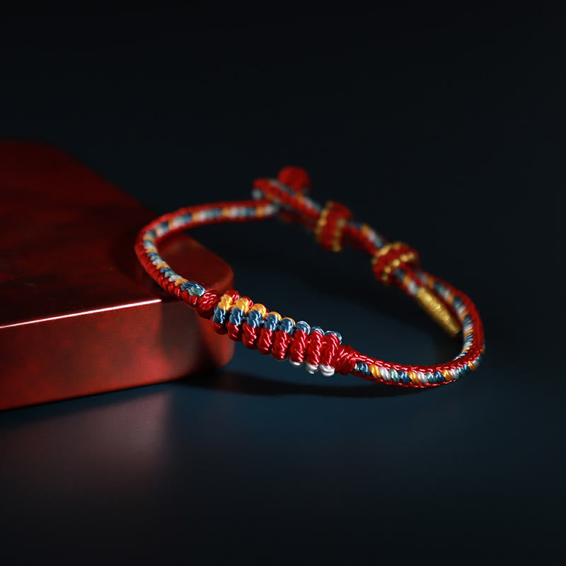 Buddha Stones Tibetan Handmade Eight Thread Peace Knot Prayer Wheel Braided Protection Bracelet - Red Gold(Wrist Circumference 14-16cm) - image 0