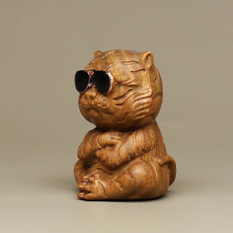 Buddha Stones Small Green Sandalwood Tiger Engraved Positive Desk Decorations - image 3