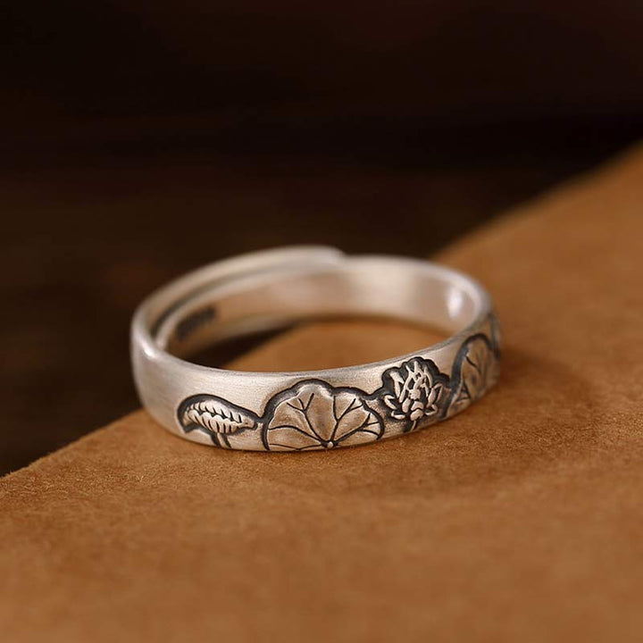 Buddha Stones 999 Sterling Silver Lotus Peony Flower Enlightenment Ring - image 7