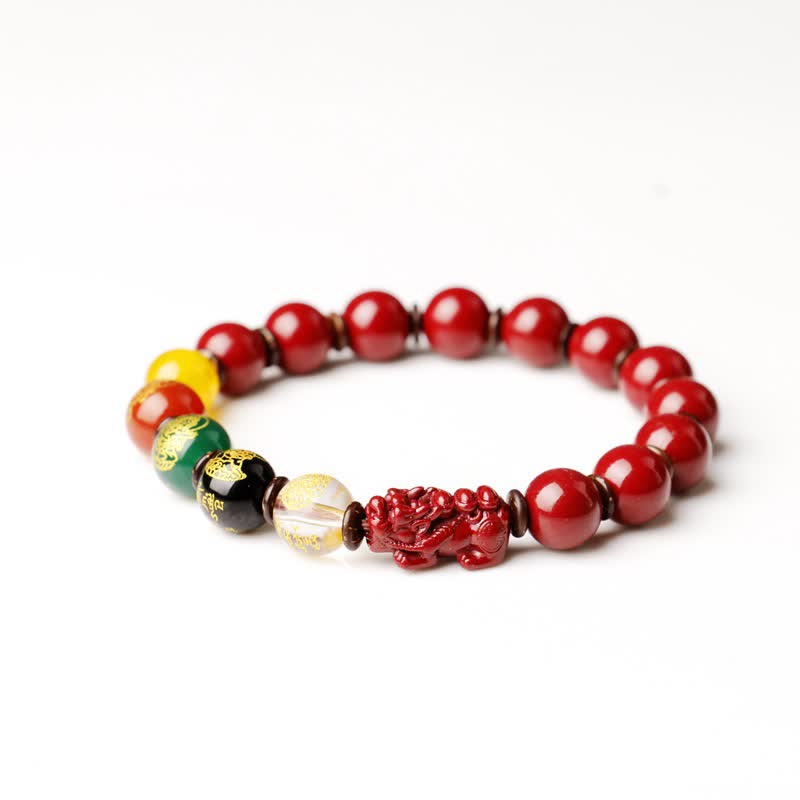 Buddha Stones God Of Wealth Cinnabar PiXiu Blessing Bracelet - 12mm - High Content Cinnabar - image 0