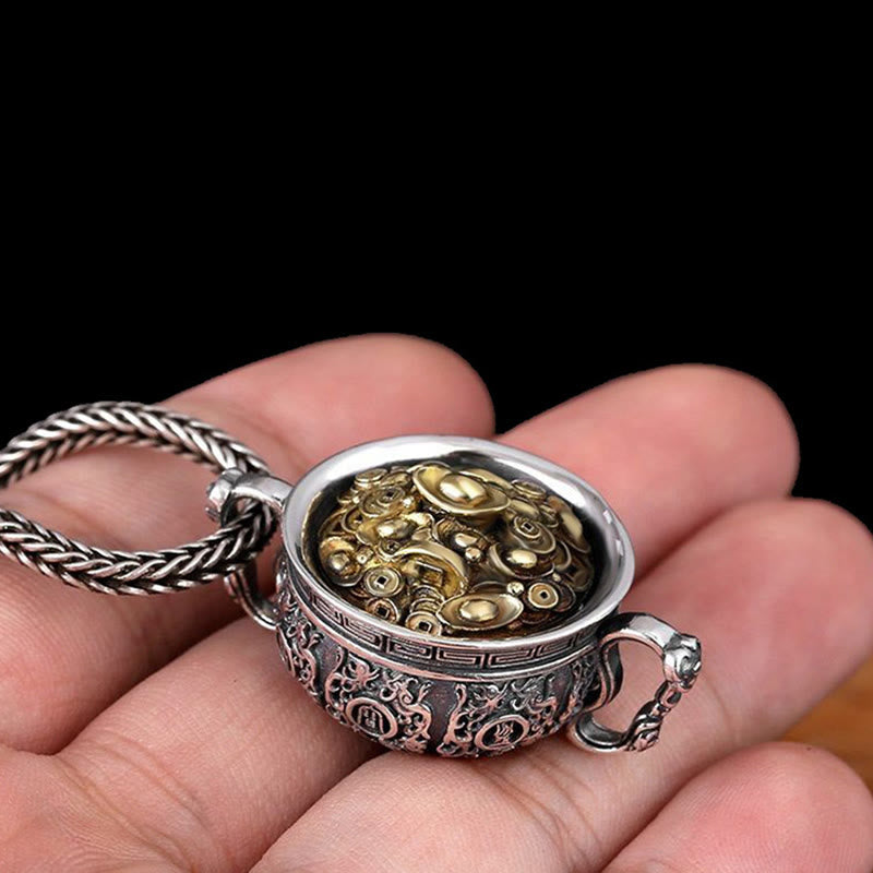 Buddha Stones Treasure Bowl Copper Coin Ingots Wealth Necklace Pendant - image 3