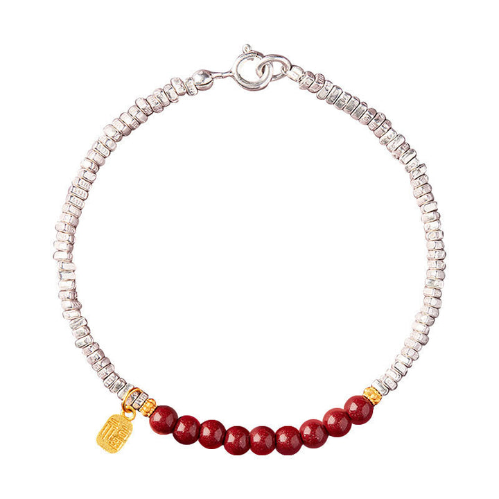 Buddha Stones 925 Sterling Silver Cinnabar Fu Character Blessing Bracelet - image 11
