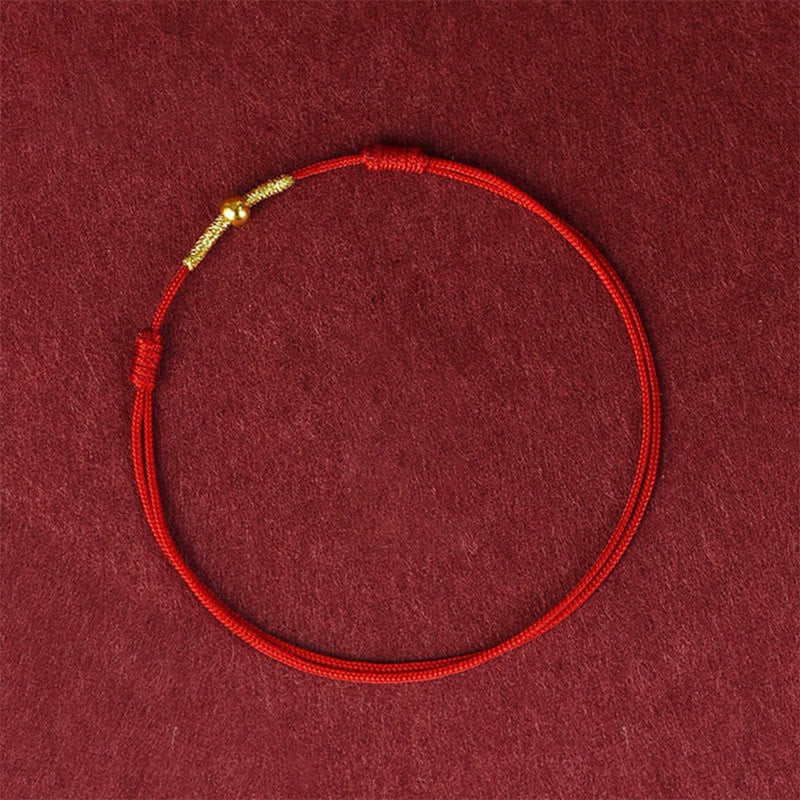 Buddha Stones 925 Sterling Silver Golden Bead Protection Braided Rope Bracelet Anklet - Red - Anklet Circumference 21-27cm - image 2