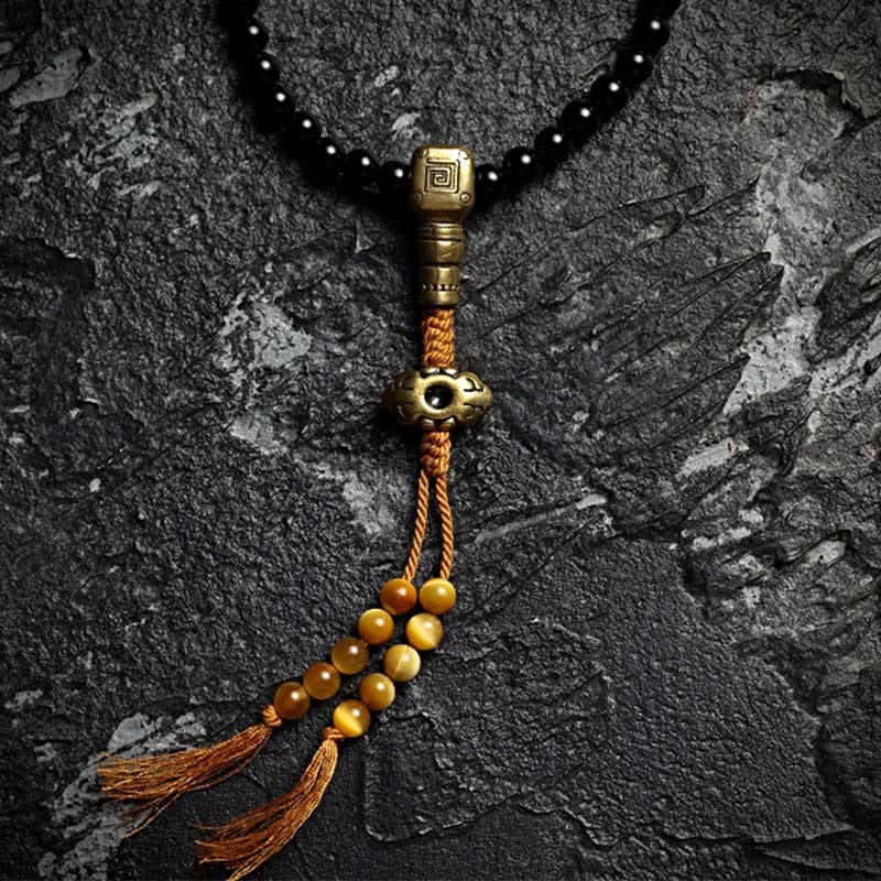 Buddha Stones Tibetan 108 Mala Beads Black Onyx Tiger Eye Beads Nine Palaces Bagua Protection Bracelet - image 13