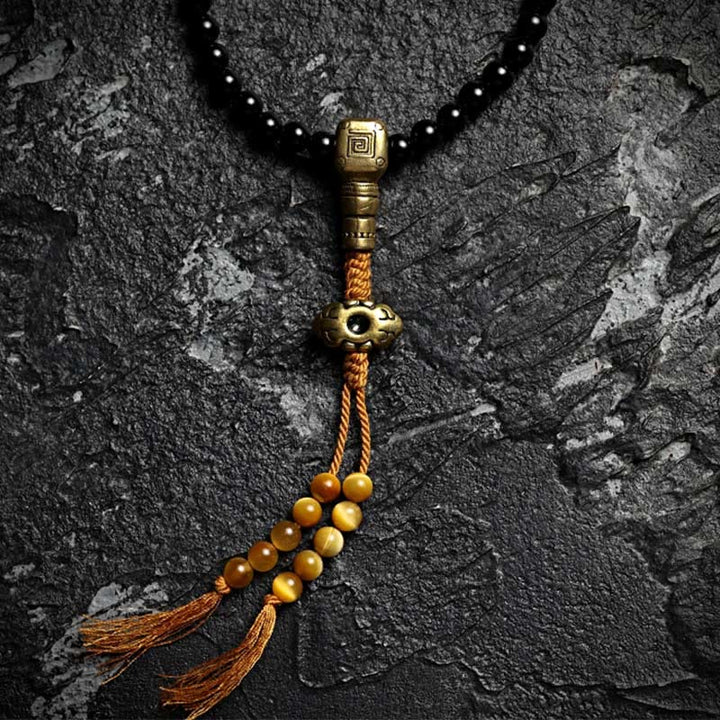 Buddha Stones Tibetan 108 Mala Beads Black Onyx Tiger Eye Beads Nine Palaces Bagua Protection Bracelet - image 13