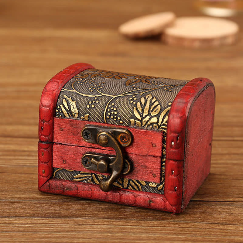 Buddha Stones Retro Small Wood Jewelry Box Lotus Golden Grape Copper Coin Daffodil Grass Flower Jewelry Storage Box - Golden Grapes 8*6.5*6cm - image 7