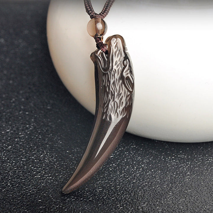 Buddha Stones Natural Black Obsidian Ice Obsidian Rainbow Obsidian Wolf Tooth Pattern Strength Necklace Pendant - image 8