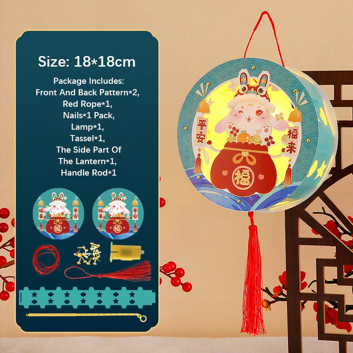 Buddha Stones DIY Good Luck Cute Rabbit Paper Lantern Lamp Mid-Autumn Festival Lantern Decoration - Round Lucky Rabbit Lantern - image 13