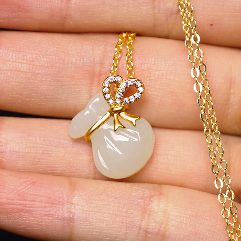 Buddha Stones Natural Hetian White Jade Luck Money Bag Necklace Pendant - image 2