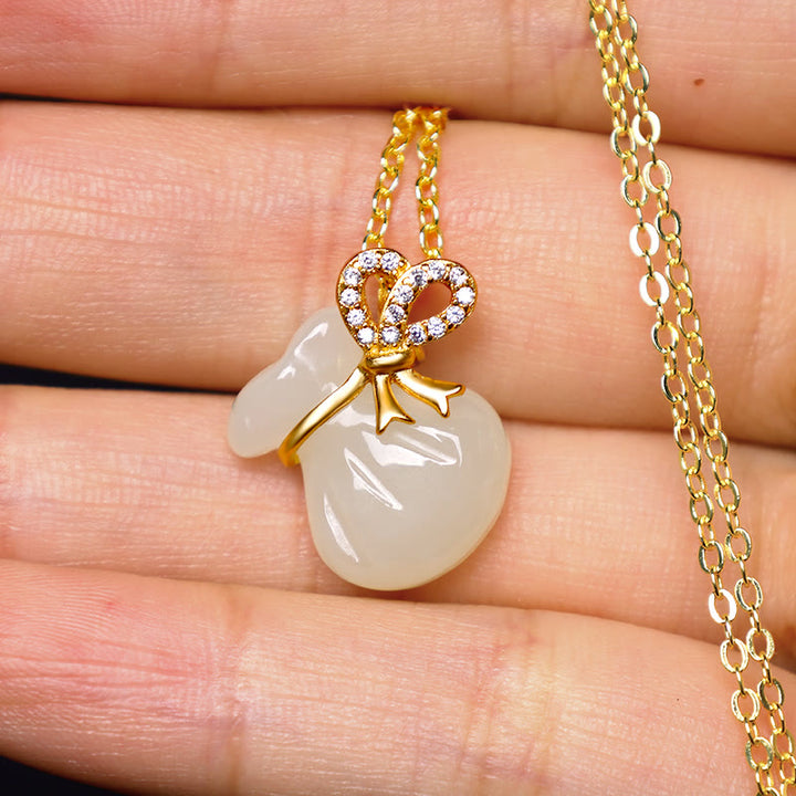 Buddha Stones Natural Hetian White Jade Luck Money Bag Necklace Pendant - image 2