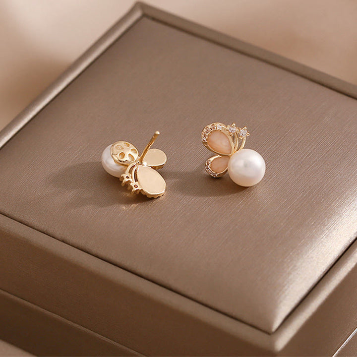 Buddha Stones 18K Gold Pearl Butterfly Love Freedom Stud Earrings - image 5