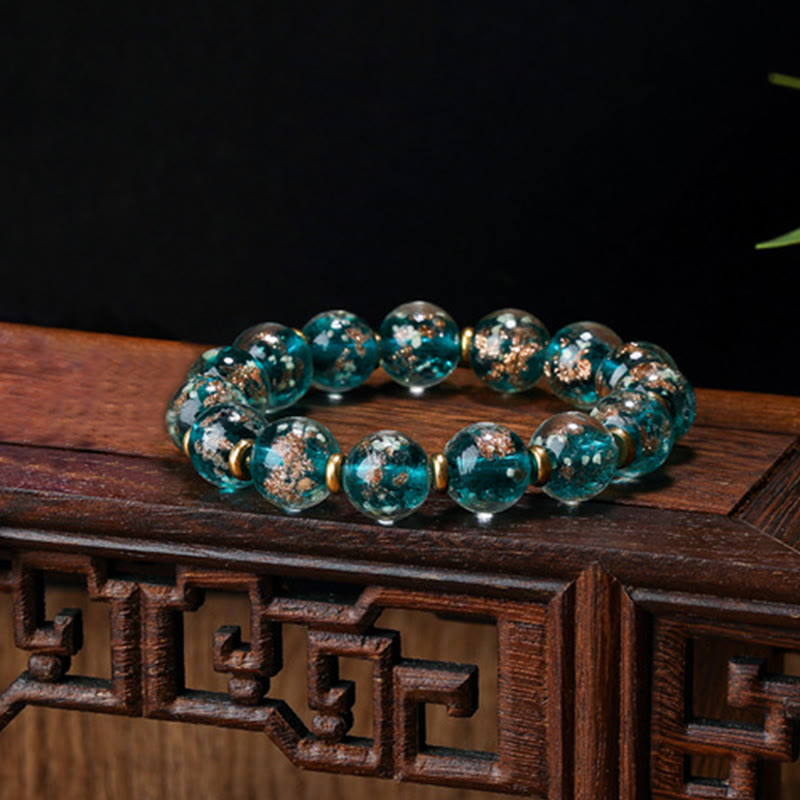 Buddha Stones Gold Swallowing Beast Family Charm Luminous Fluorescent Liuli Glass Bead Success Bracelet - Light Blue - Simple Version - 12mm - image 25