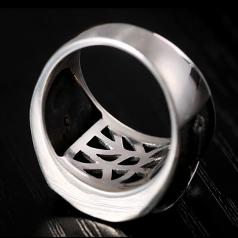 Buddha Stones 925 Sterling Silver Sanskrit Design Carved Protection Adjustable Ring - image 11