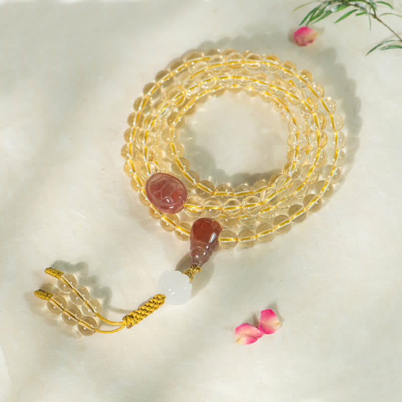Buddha Stones 108 Mala Beads 925 Sterling Silver Natural Citrine Red Agate White Jade Prosperity Charm Bracelet - image 1