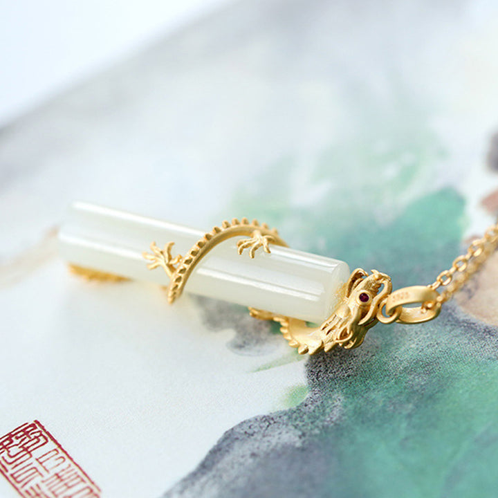 Buddha Stones Jade Dragon Phoenix Copper Protection Necklace Pendant - image 5
