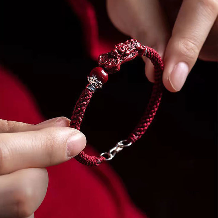 Buddha Stones Handcrafted PiXiu Cinnabar Wealth Luck Braided Bracelet - image 2