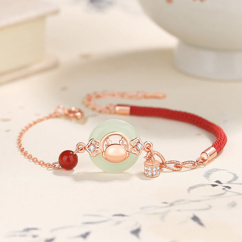 Buddha Stones 925 Sterling Silver Year of the Dragon Natural Hetian Jade Zircon Peace Buckle Protection Bracelet Necklace Pendant - Bracelet(Wrist Circumference 14-17cm) - image 0