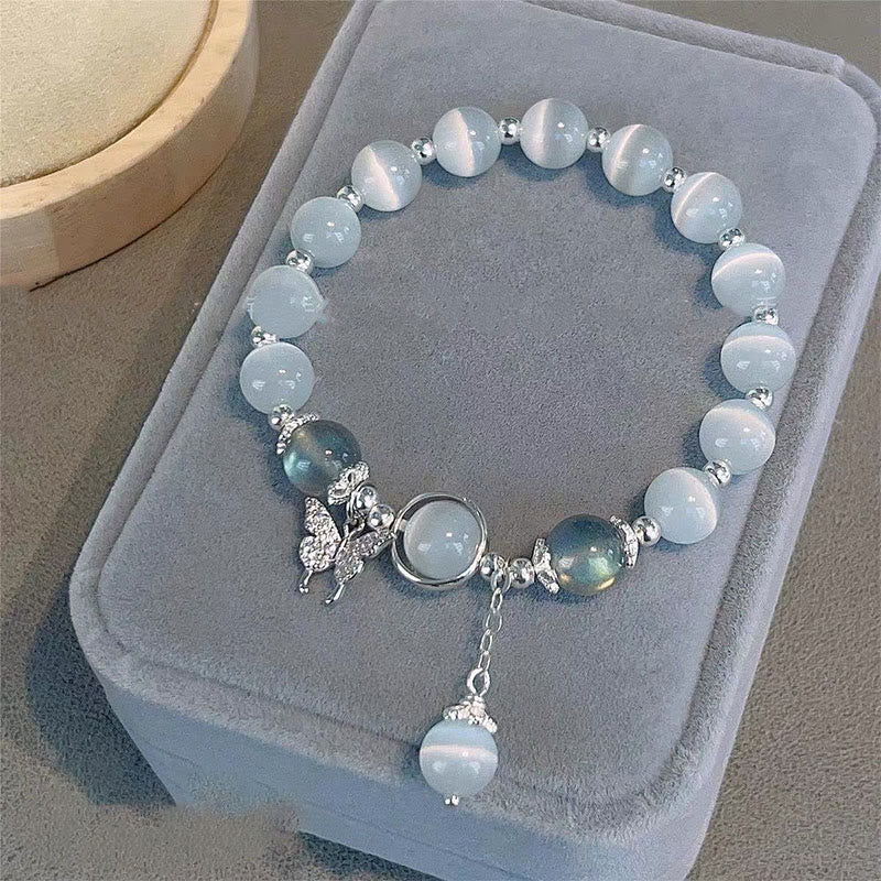 Buddha Stones Cat's Eye Moonstone Butterfly Star Charm Support Bracelet - image 2