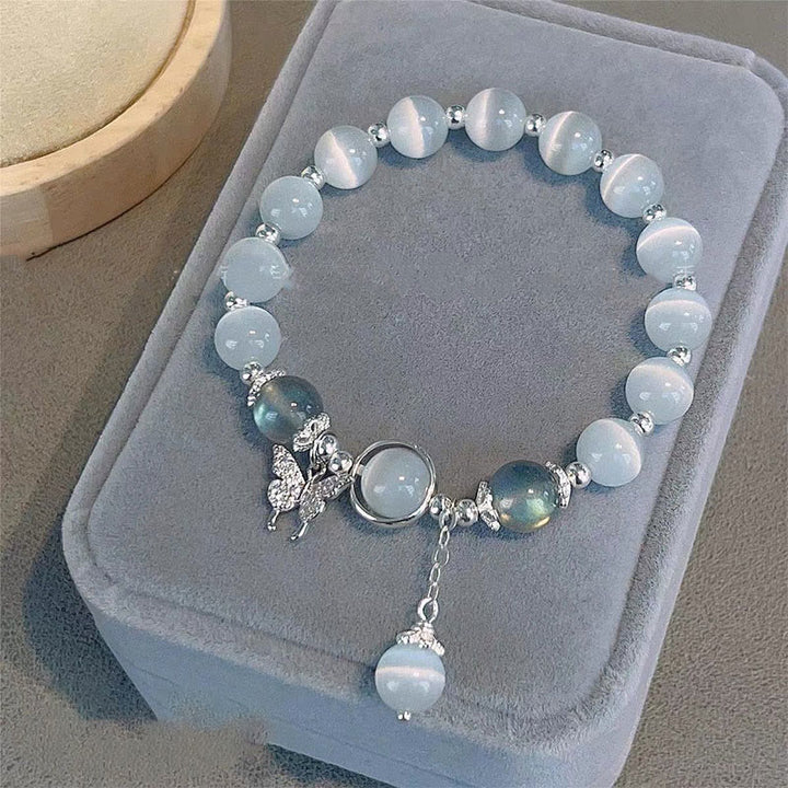 Buddha Stones Cat's Eye Moonstone Butterfly Star Charm Support Bracelet - image 2