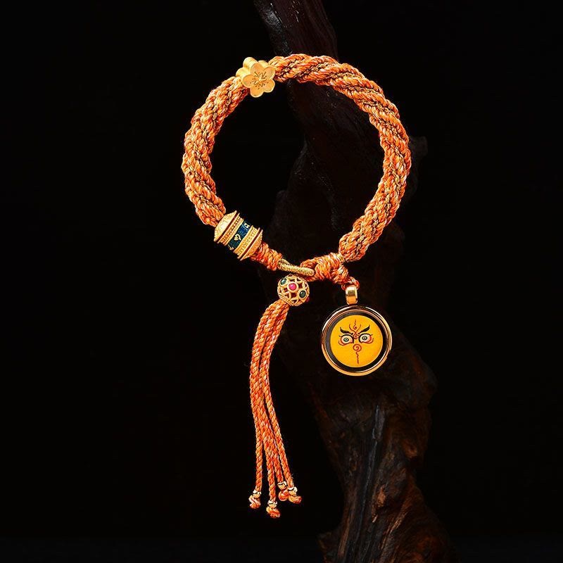 Buddha Stones Tibet Handmade Five God Of Wealth Luck Thangka Amulet Prayer Wheel Flower Charm Weave String Bracelet - Orange(Wrist Circumference 14-19cm) - image 0