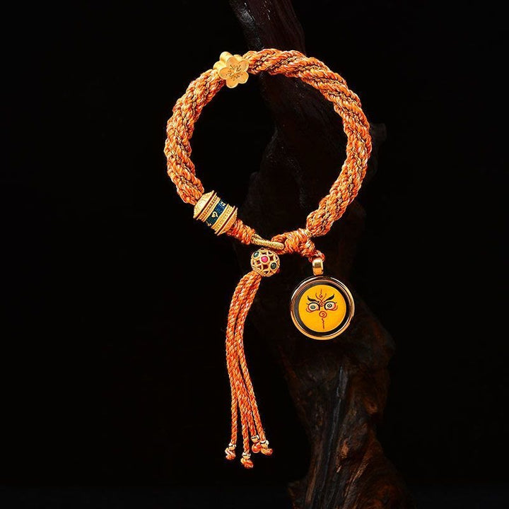 Buddha Stones Tibet Handmade Five God Of Wealth Luck Thangka Amulet Prayer Wheel Flower Charm Weave String Bracelet - Orange(Wrist Circumference 14-19cm) - image 0