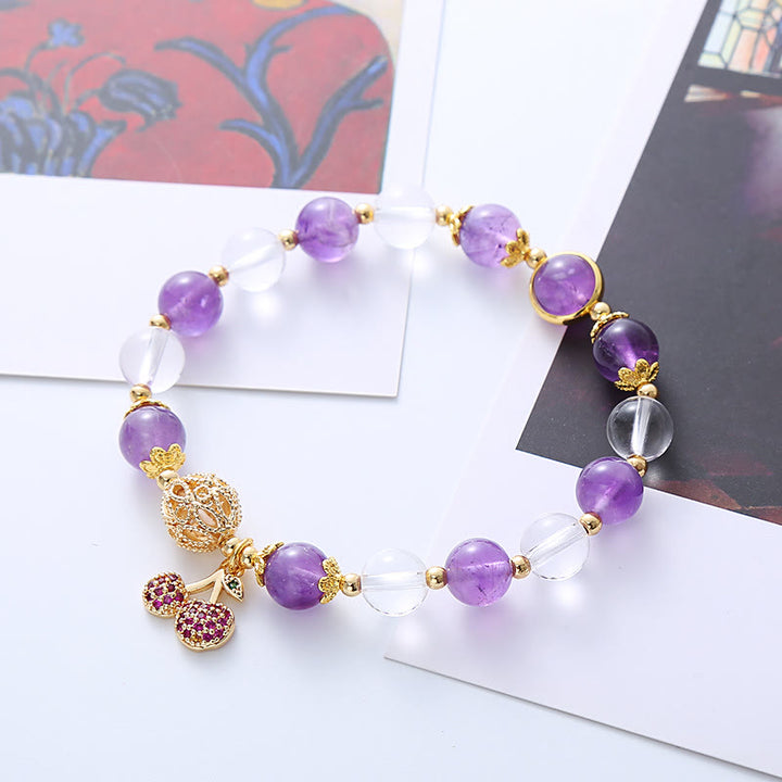 Buddha Stones Natural Amethyst White Crystal Positive Cherry Charm Bracelet - image 3