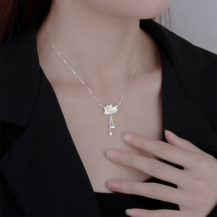 Buddha Stones 999 Sterling Silver Lotus Flower Pod Carved Enlightenment Necklace Pendant - image 7