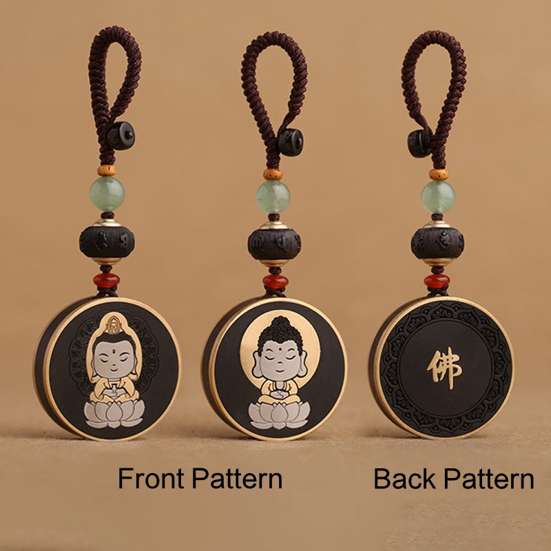 Buddha Stones Ebony Wood Rosewood Buddha Avalokitesvara Om Mani Padme Hum Balance Car Key Chain Decoration - image 5