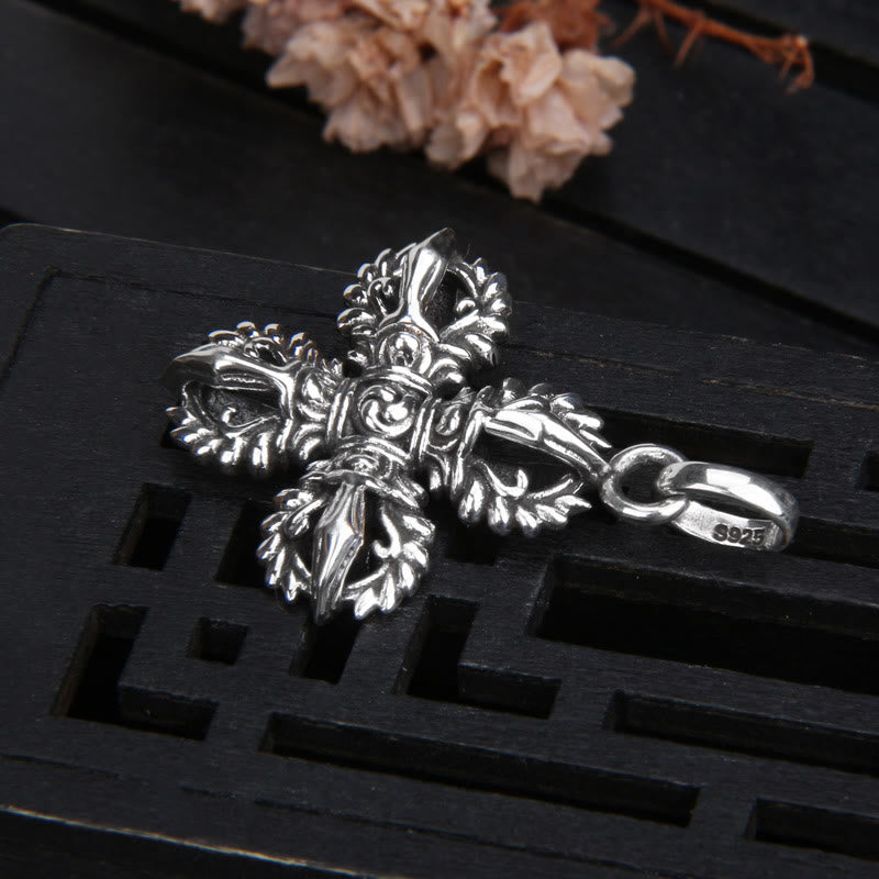 Buddha Stones 925 Sterling Silver Double Dorje Vajra Spiritual Strength Necklace Pendant - image 2