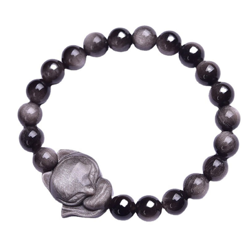 Buddha Stones Natural Silver Sheen Obsidian Fox Protection Bracelet - image 6