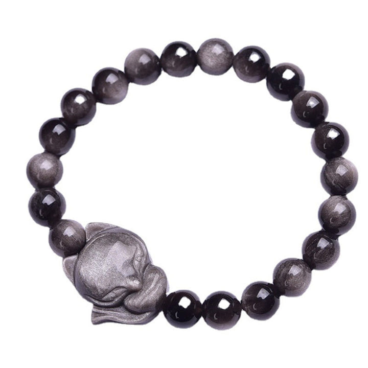 Buddha Stones Natural Silver Sheen Obsidian Fox Protection Bracelet - image 6
