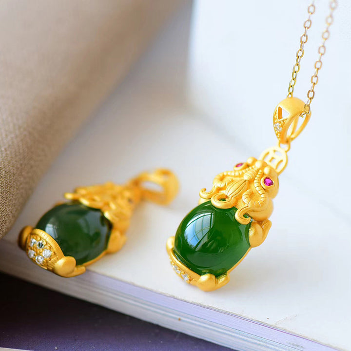 Buddha Stones Natural Jade PiXiu Balance Necklace - image 2