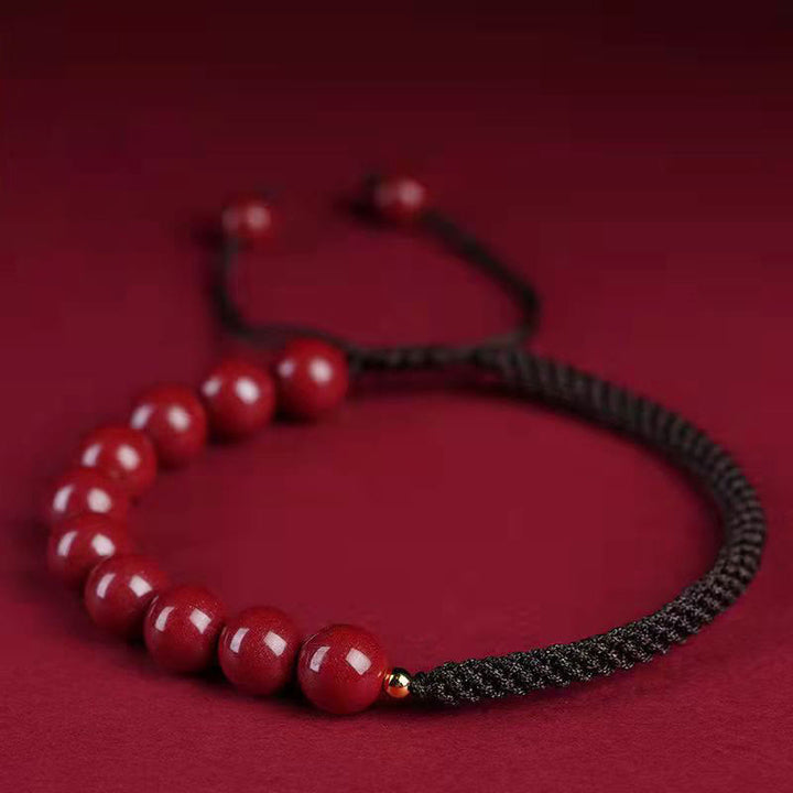 Buddha Stones Natural Cinnabar King Kong Knot Blessing String Bracelet - Cinnabar Brown String - 6mm - image 16